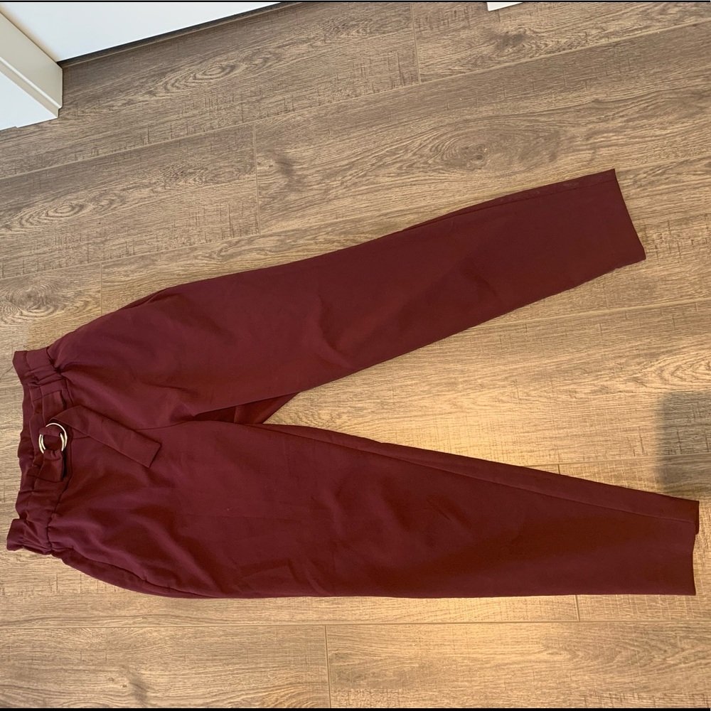 Burgundy dress pants with belt